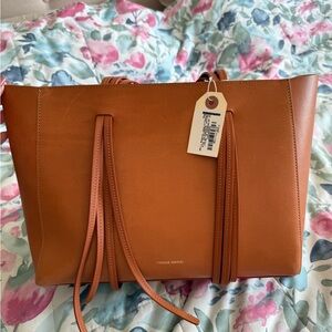 Mansur Gavriel Brown Leather Tote Bag with fringes
